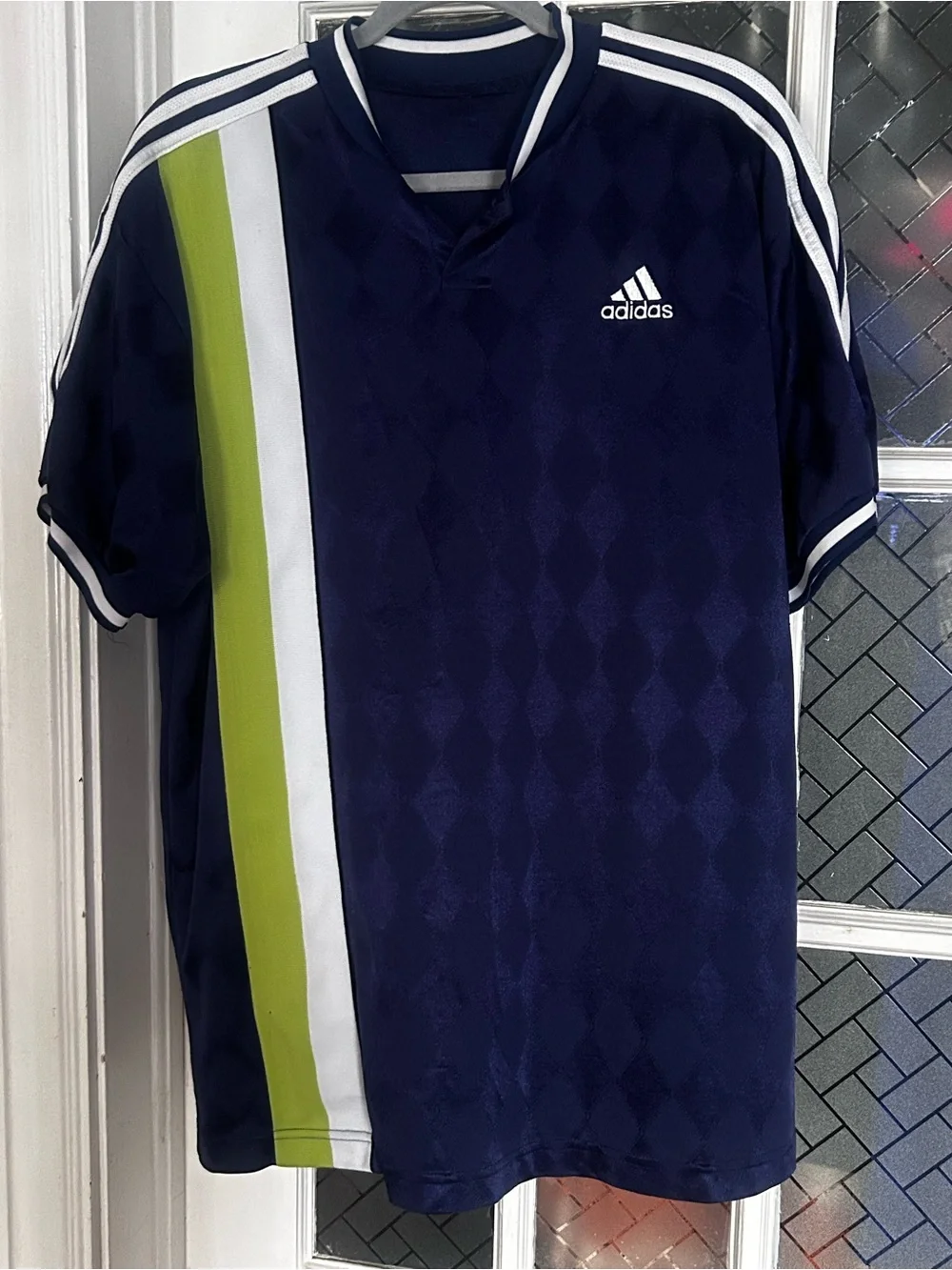 Adidas Soccer Jersey Men’s Collar Navy Blue Green White